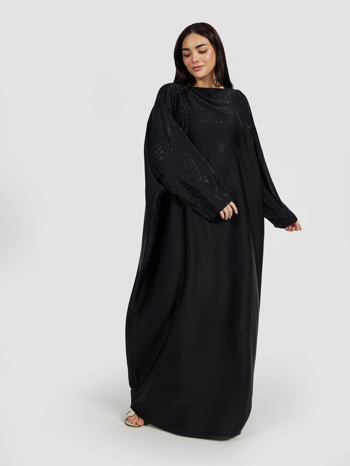 Women's Luxury Black Crystal Embellished Abaya - Elegant Modest Evening Kaftan