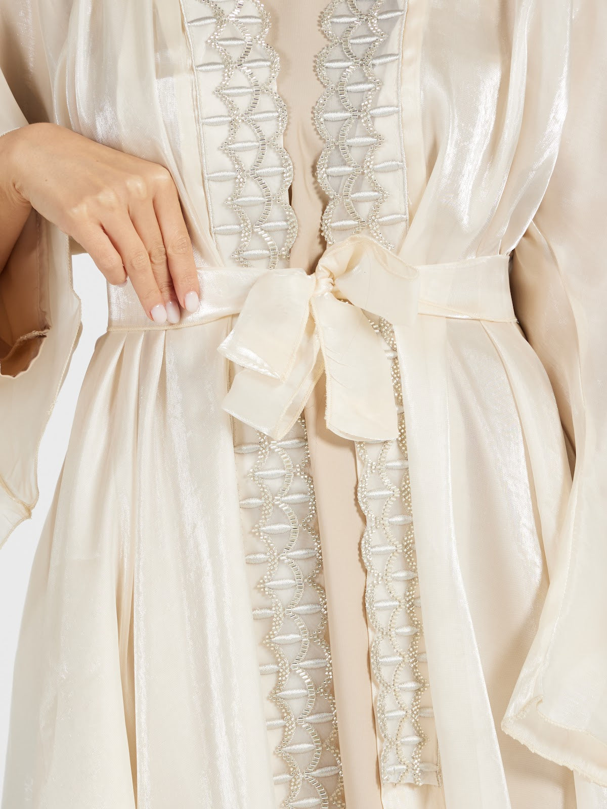 Women's Luxury Champagne Organza Shimmer Abaya with Belt