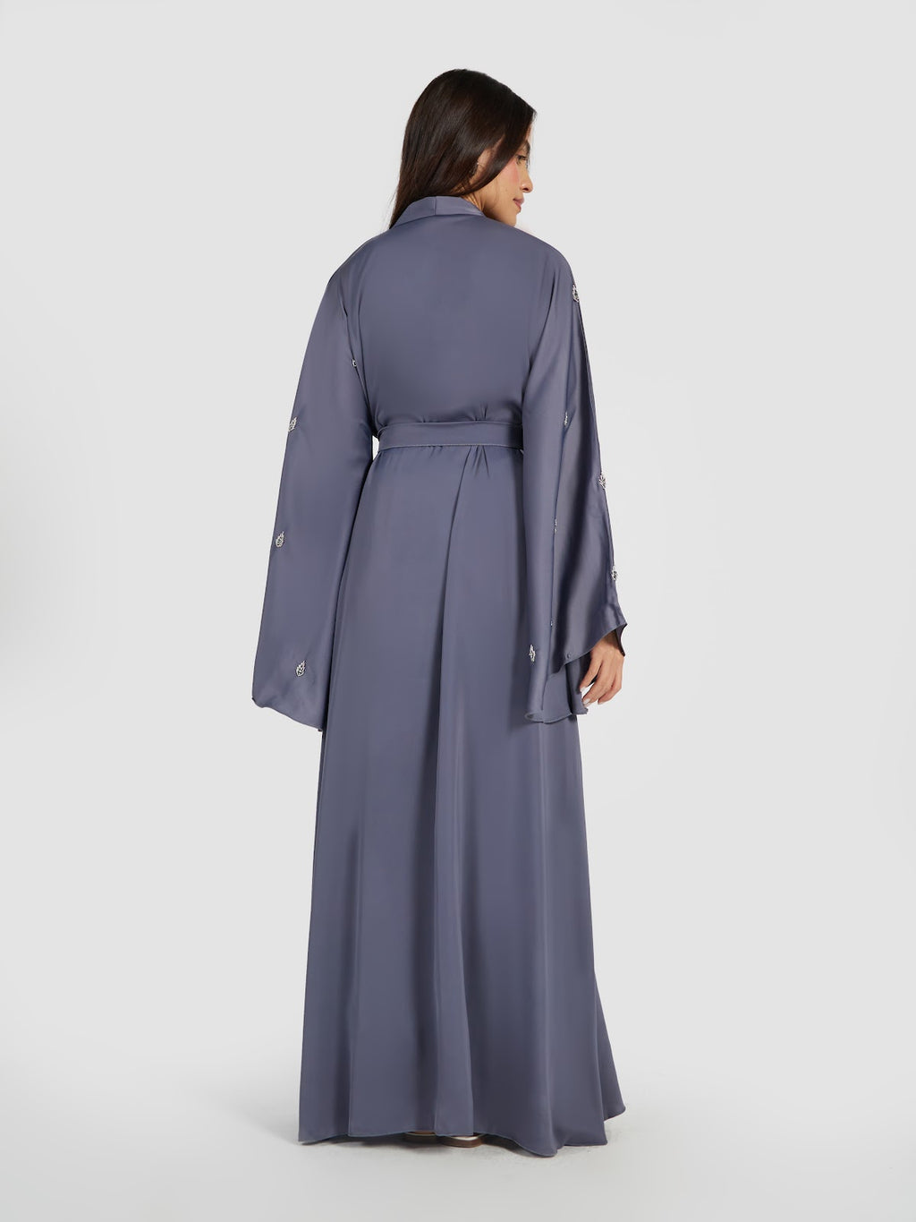 Slate Blue Embroidered Abaya with Flare Sleeves