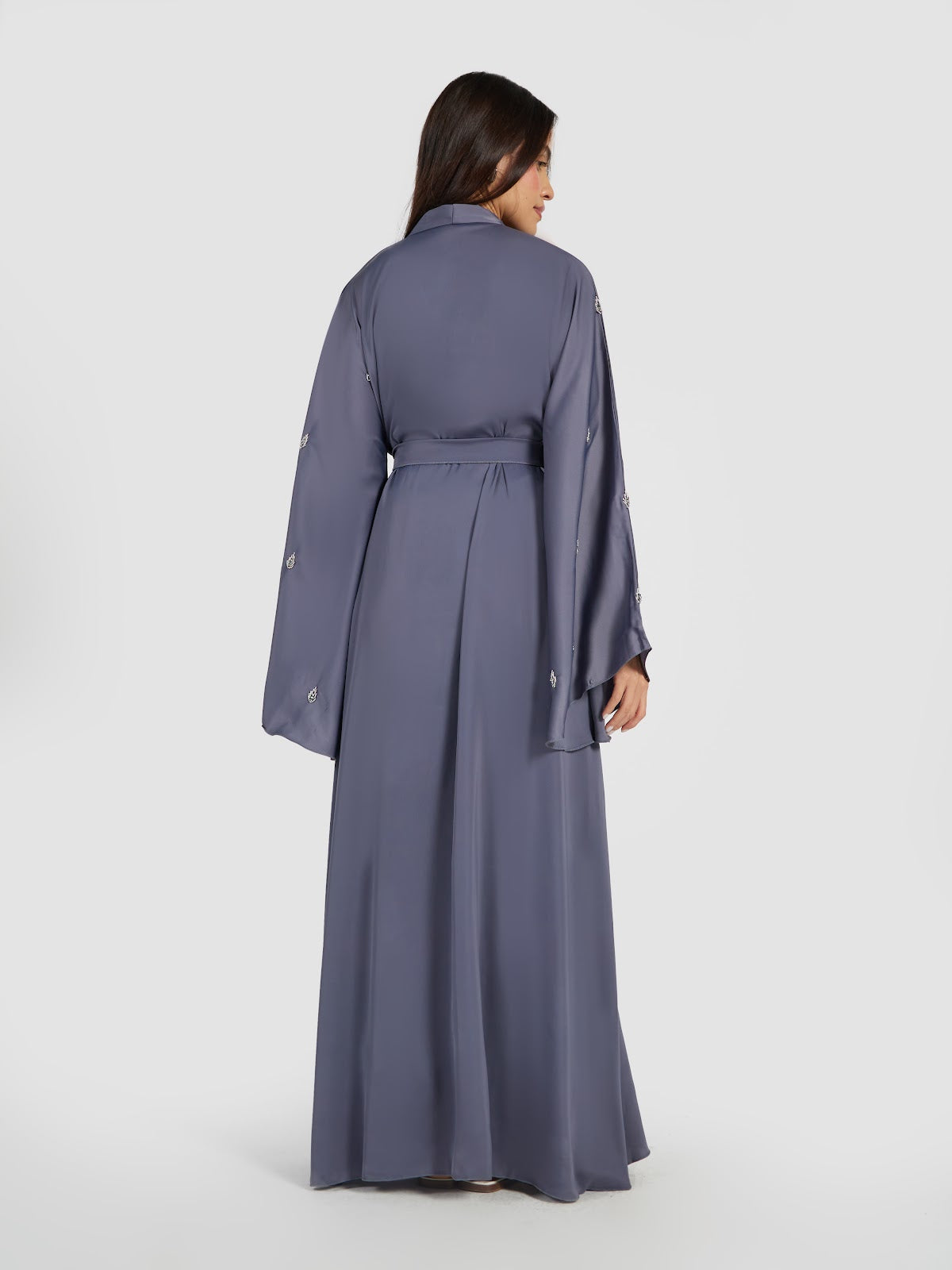 Slate Blue Embroidered Abaya with Flare Sleeves