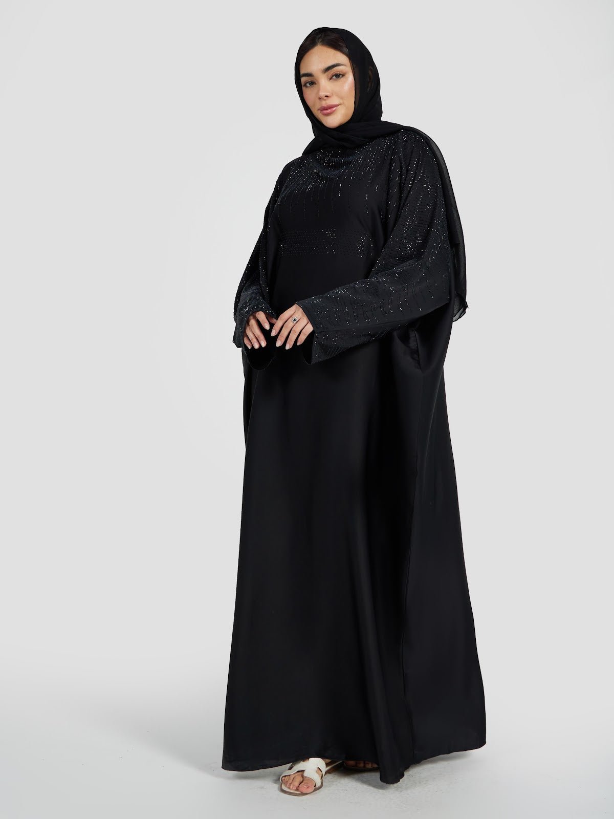 Women's Luxury Black Crystal Embellished Abaya - Elegant Modest Evening Kaftan