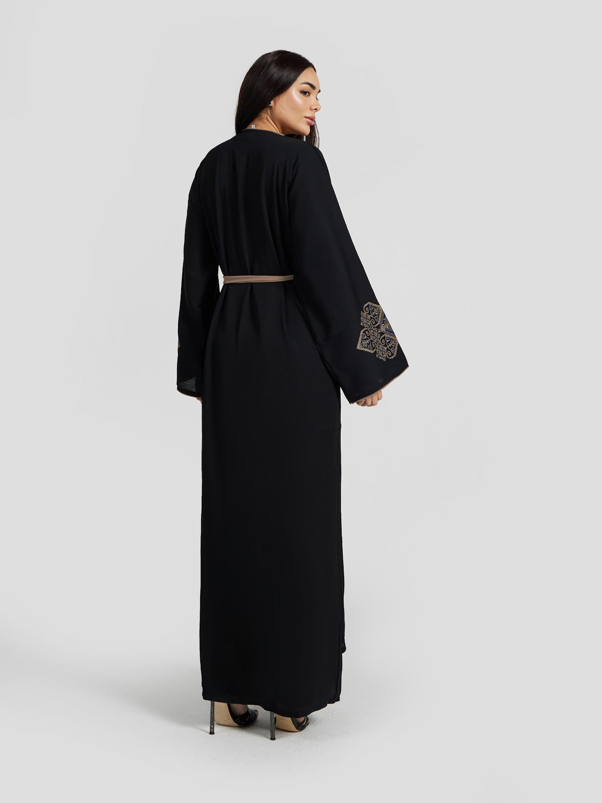 Black & Bronze Metallic Embroidered Abaya - Modest Evening Kaftan