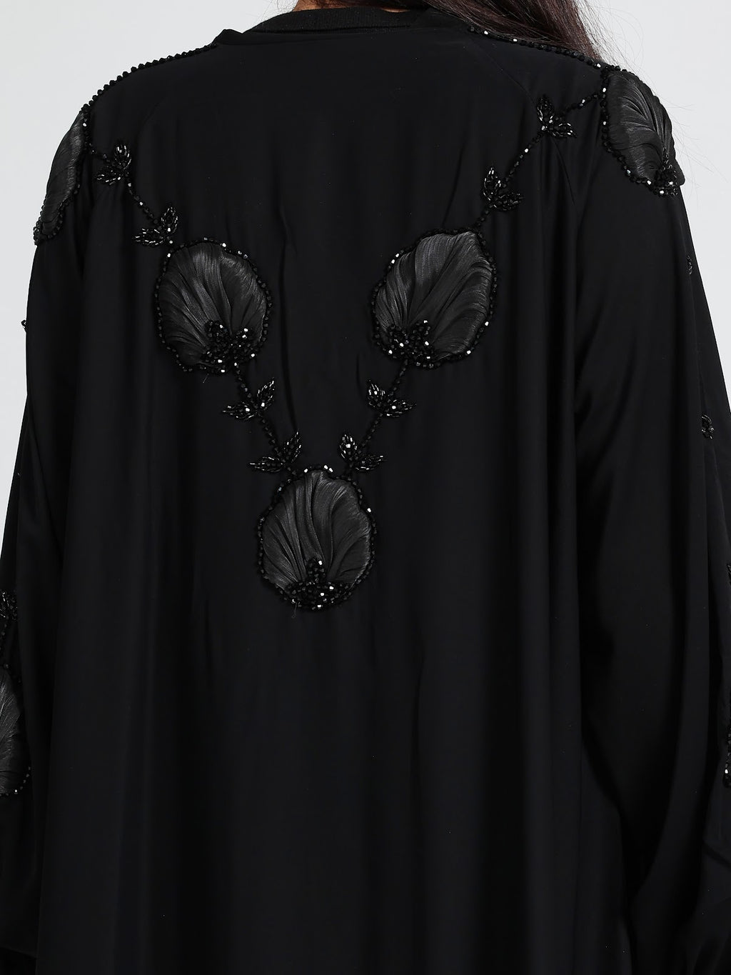 Black Balloon Sleeve Beaded Abaya - Modern Minimalist Modest Wear