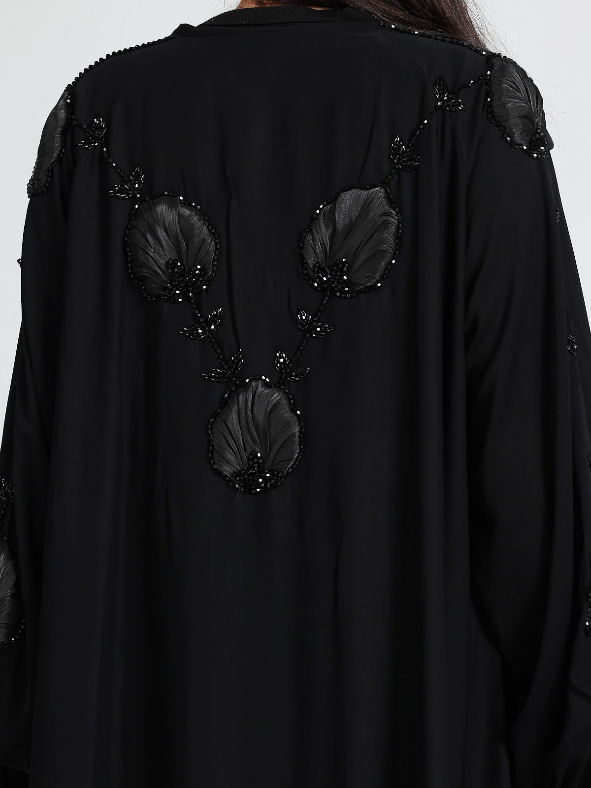 Black Balloon Sleeve Beaded Abaya - Modern Minimalist Modest Wear