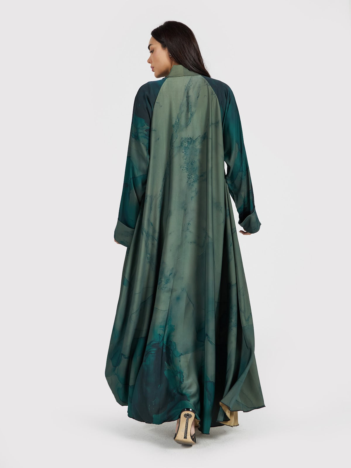 Forest Green Marble Print Flowing Abaya - Designer Modest Wear