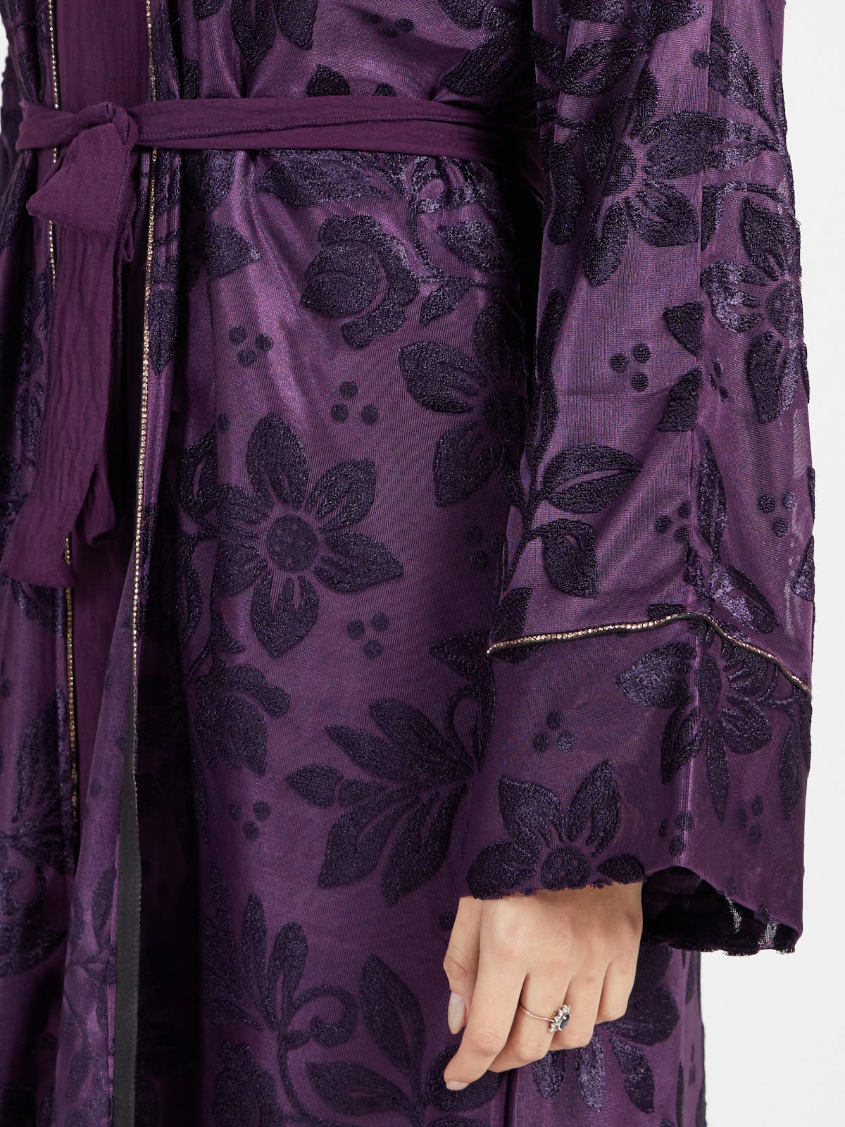 Deep Plum Textured Floral Lace Abaya Set