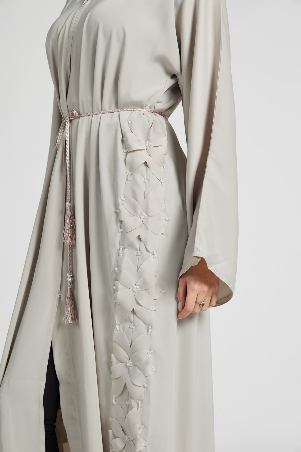 Light Beige Cut-Work Floral Abaya - Contemporary Modest Outerwear