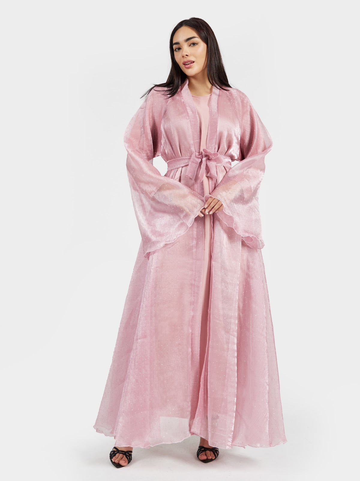Rose Pink Metallic Shimmer Party Wear Abaya
