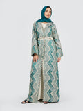 Elegant Geometric Jacquard Open Front Abaya with Belt