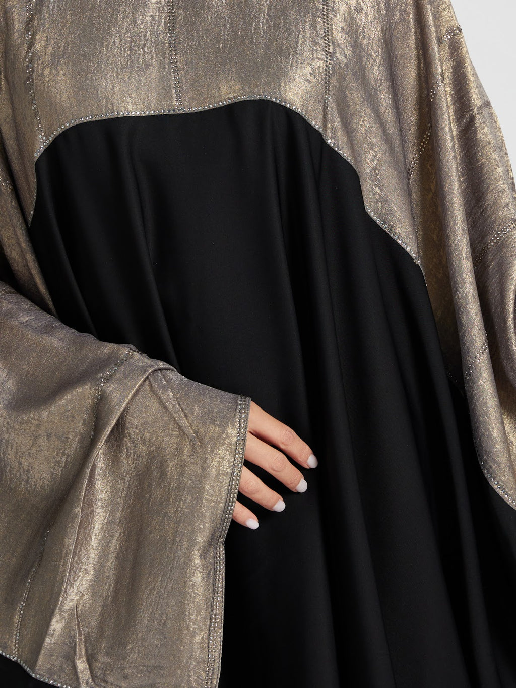 Metallic Gold & Black Contrast Kimono Abaya