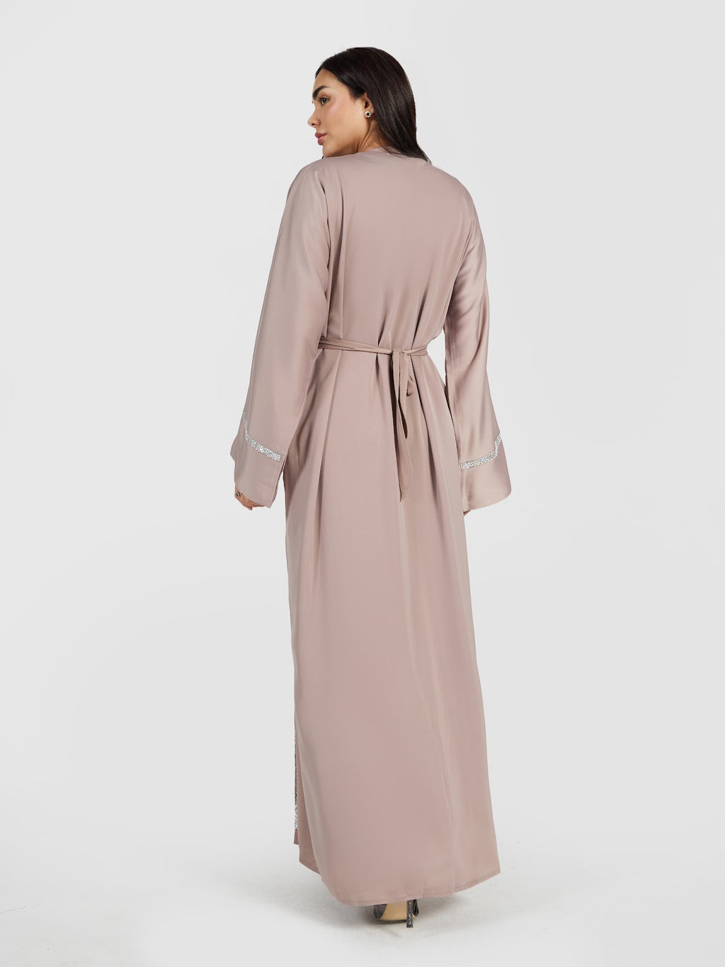 Taupe Crystal-Trimmed Formal Abaya Set