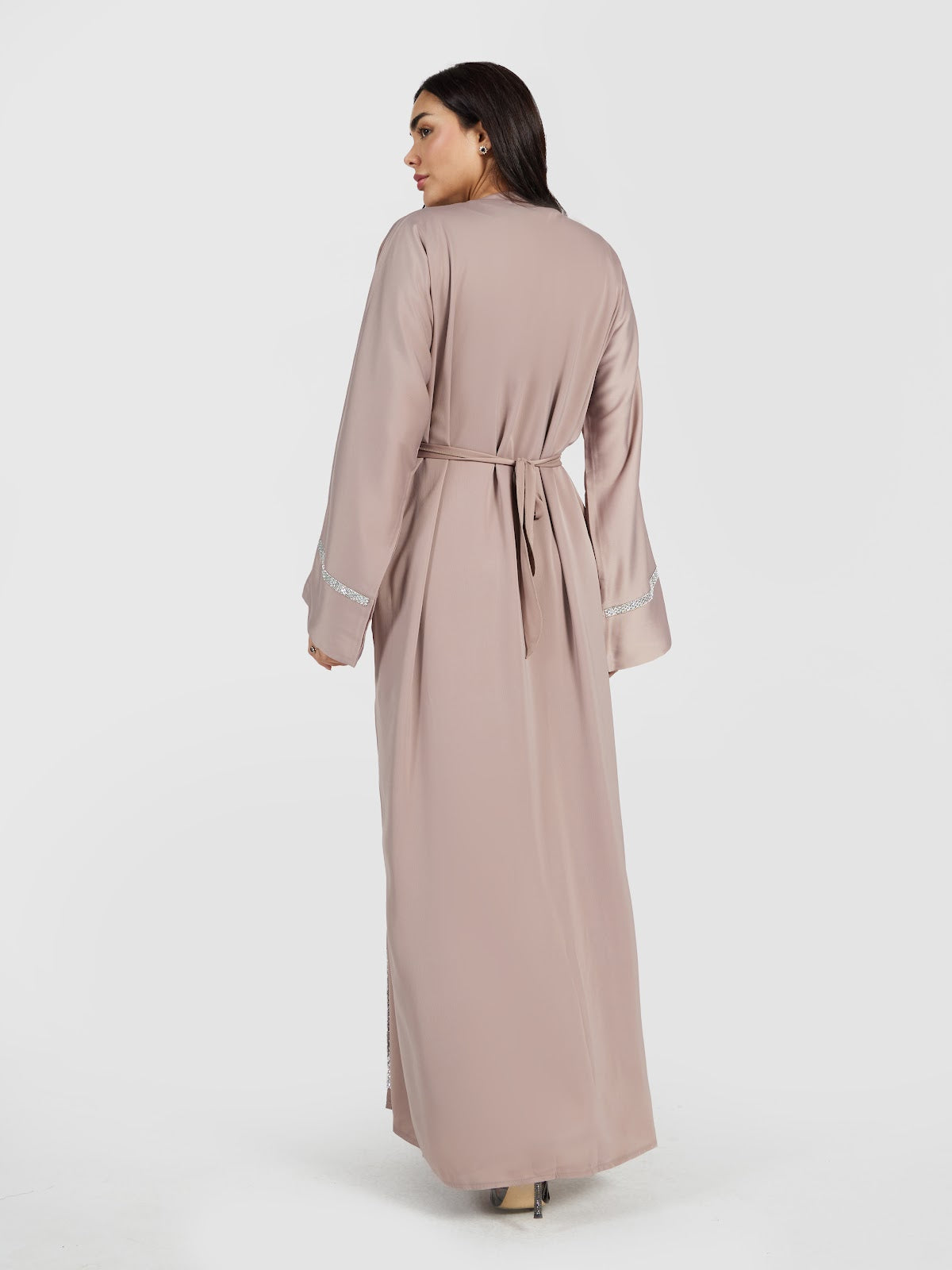 Taupe Crystal-Trimmed Formal Abaya Set