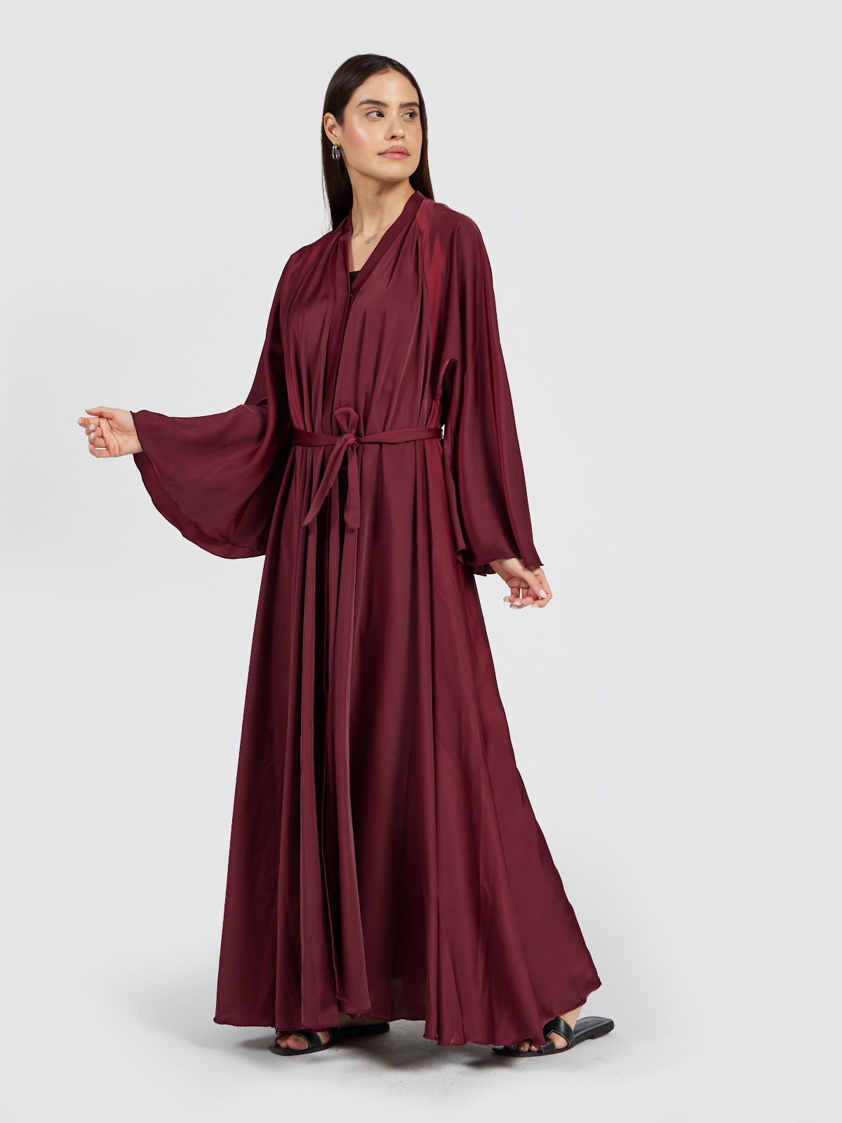 Luxury Maroon Satin Silk Wrap Abaya