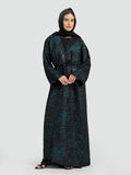 Luxury Jacquard Floral Abaya in Emerald Green and Black
