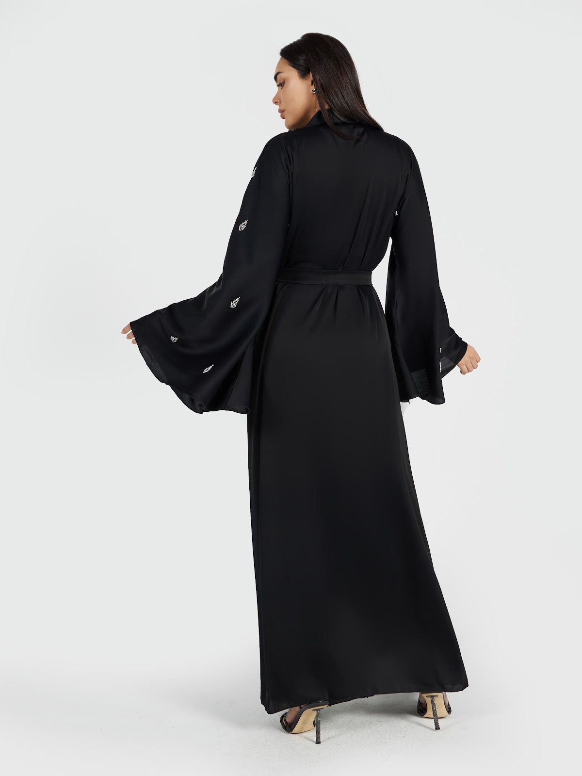 Bell Sleeve Embroidered Abaya with Matching Waist Belt