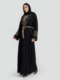 Black & Bronze Metallic Embroidered Abaya - Modest Evening Kaftan