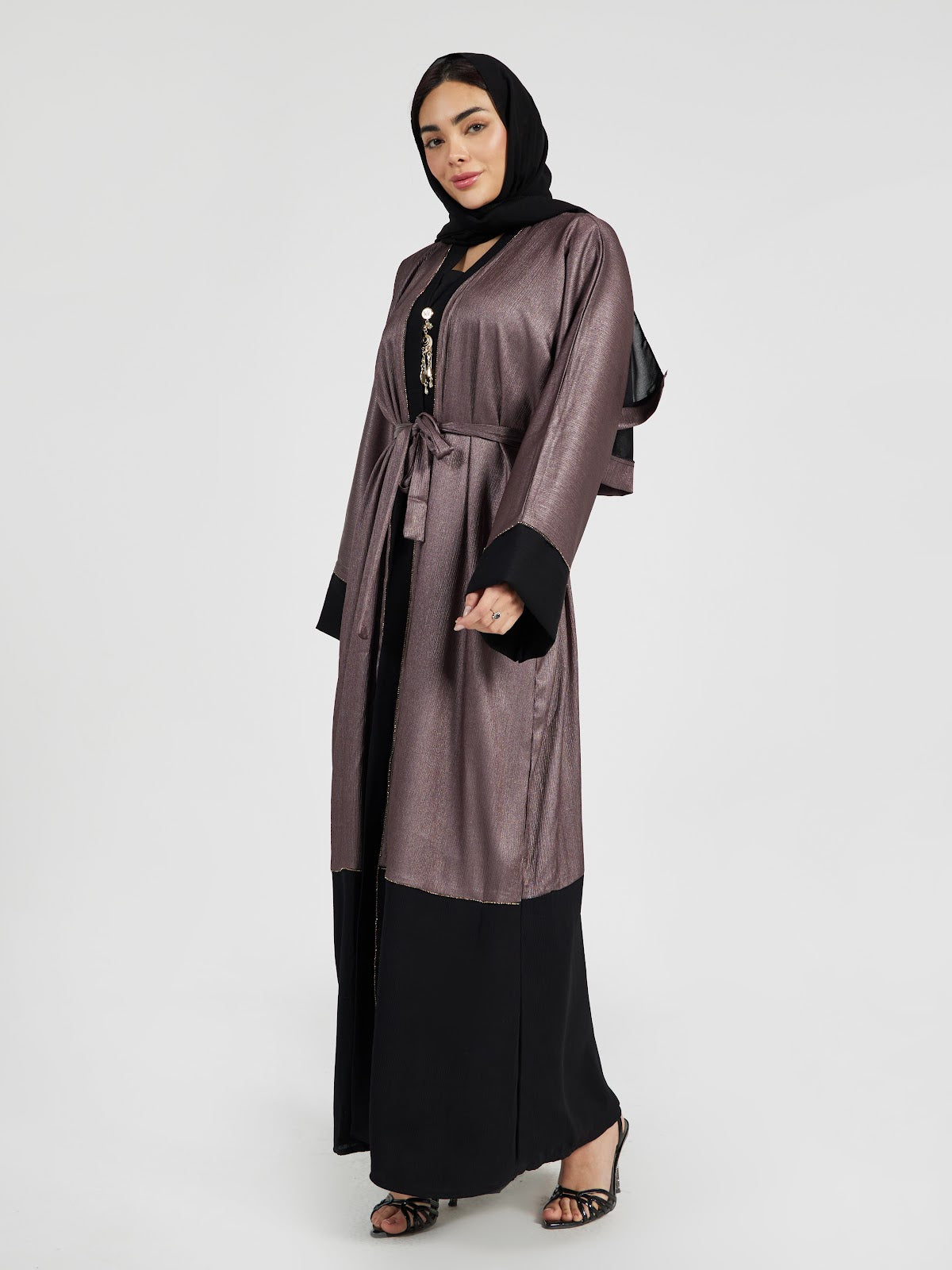 Women's Metallic Shimmer Abaya with Contrast Hem