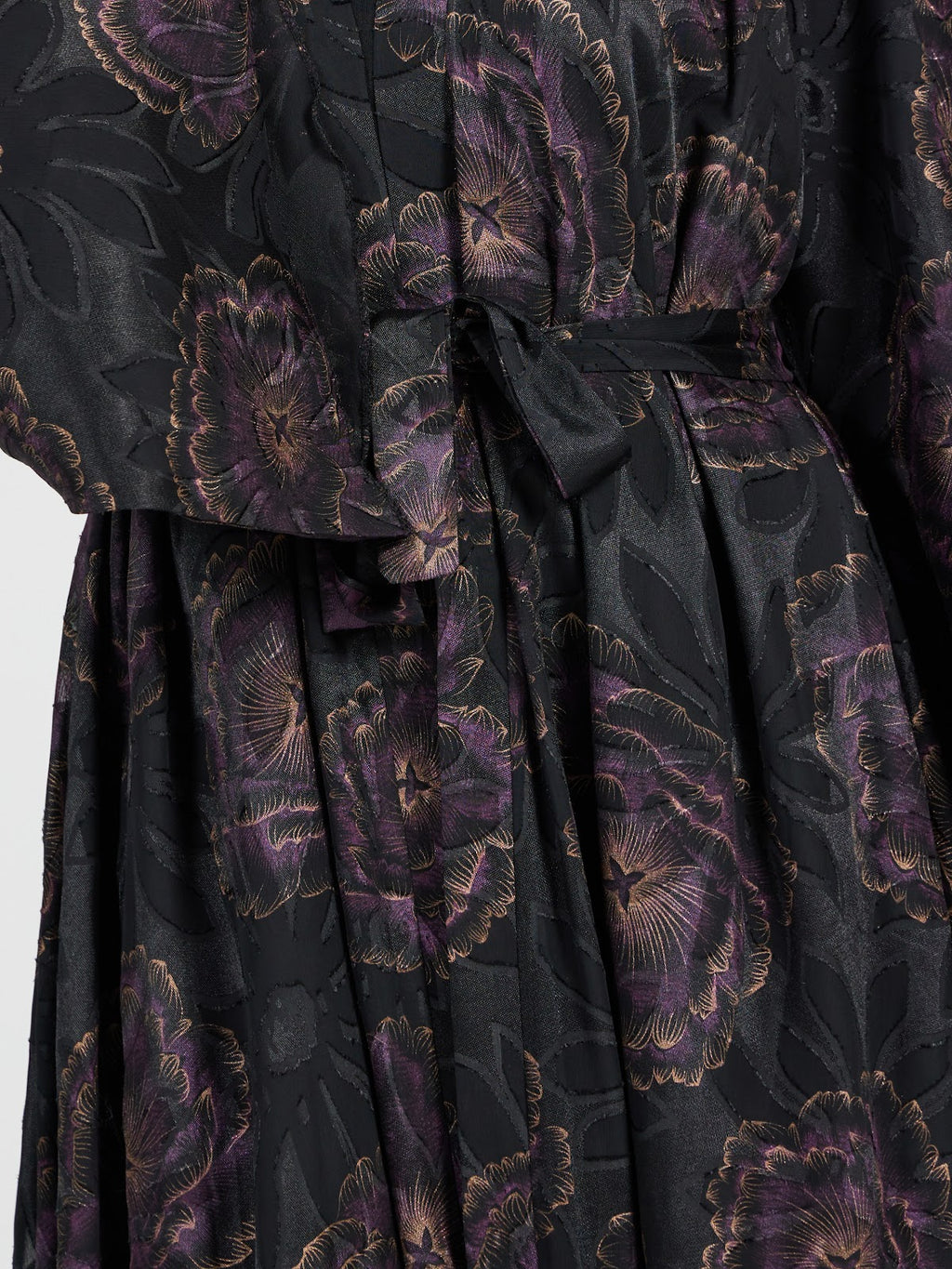 Women’s Floral Brocade Organza Abaya - Black & Purple Luxury Evening Kaftan