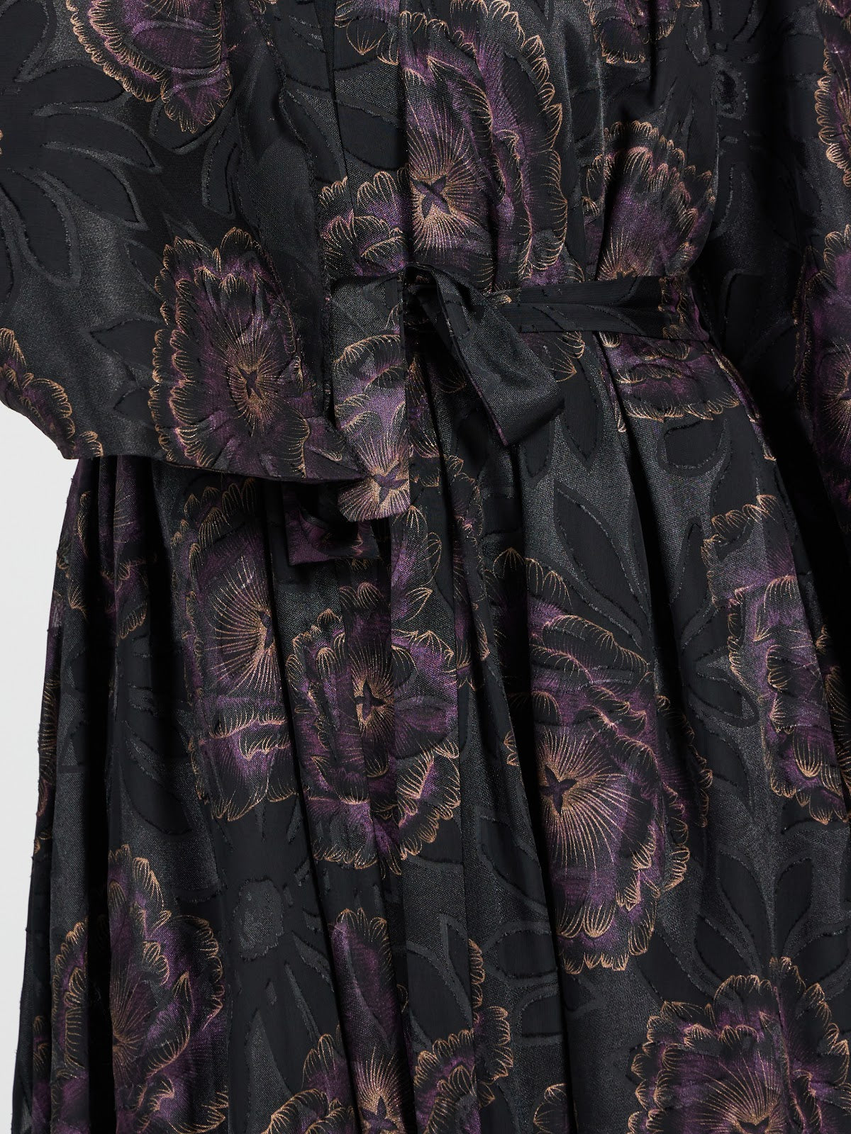 Women’s Floral Brocade Organza Abaya - Black & Purple Luxury Evening Kaftan