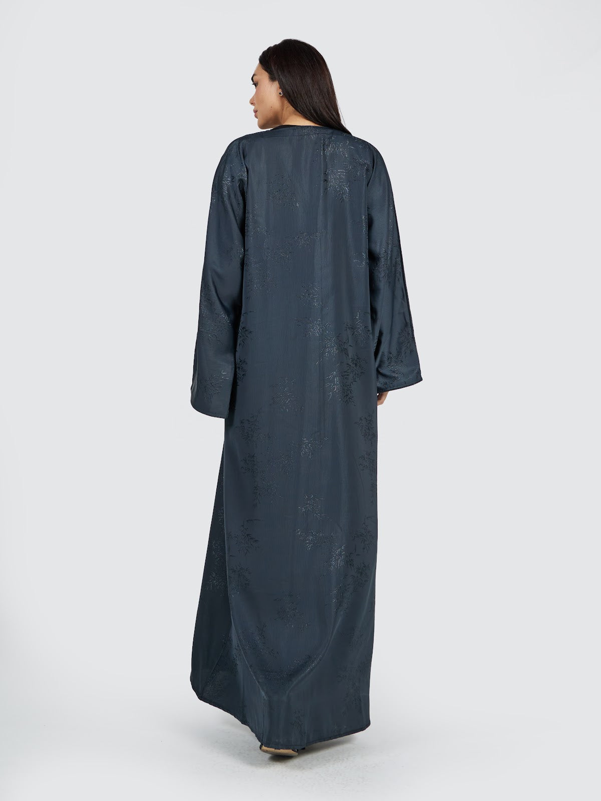 Slate Blue Tonal Jacquard Abaya - Textured Modest Maxi Dress