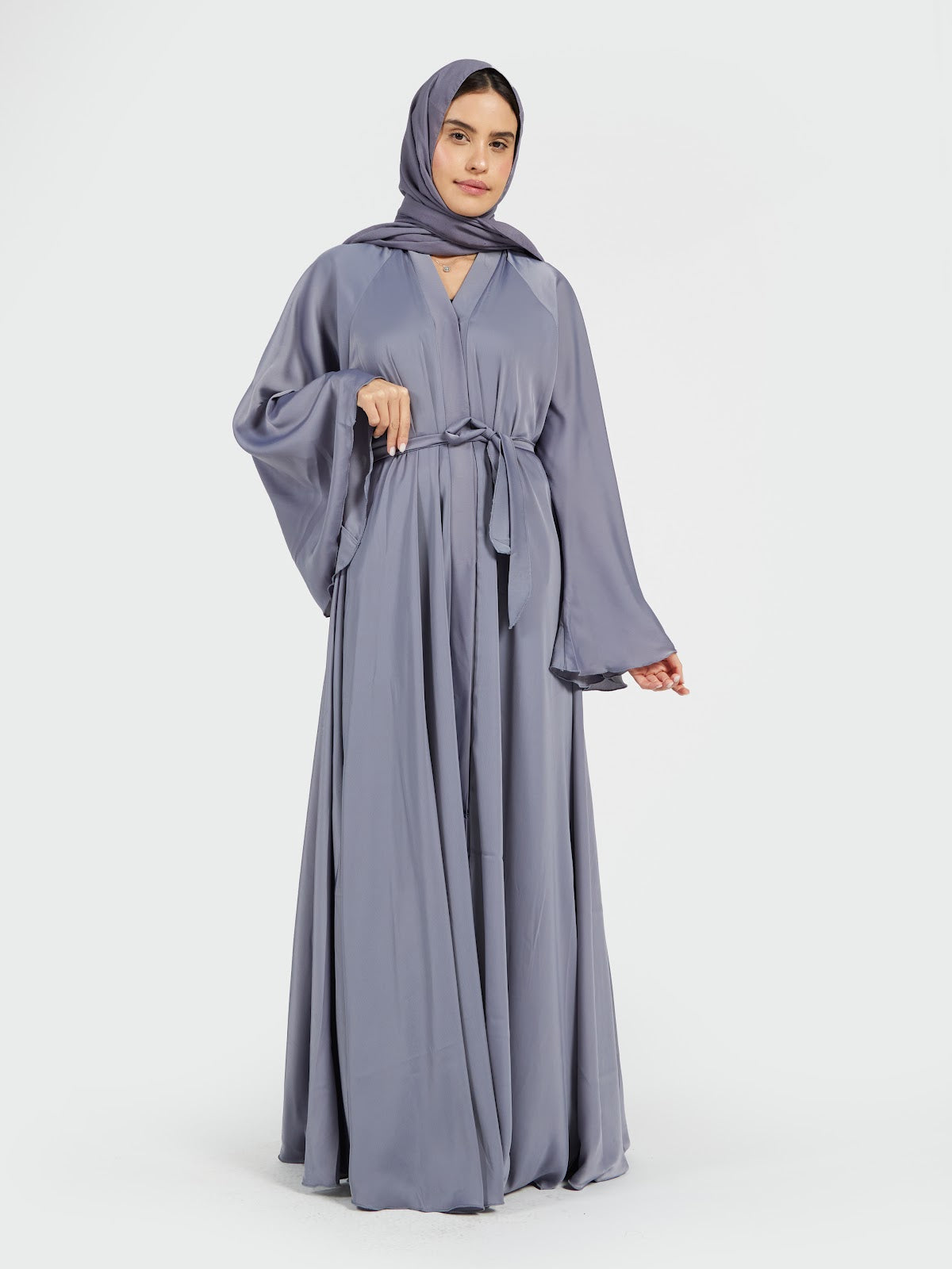 Steel Gray Satin Silk Abaya - Modern Minimalist Modest Wrap