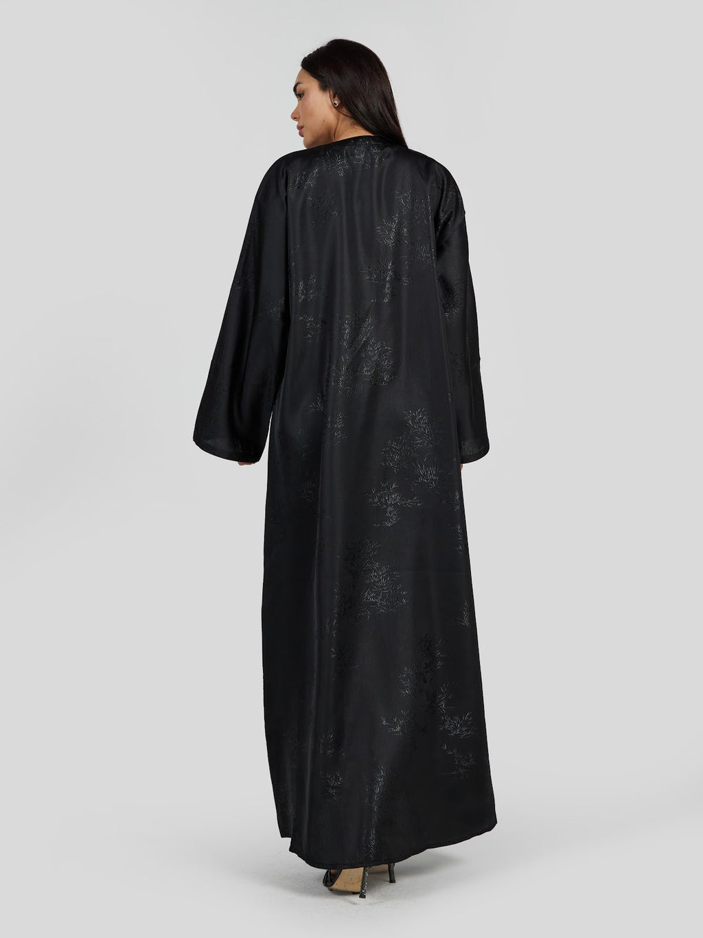 Midnight Black Tonal Floral Jacquard Abaya - Elegant Daily Wear