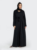 Minimalist Black Belted Abaya with Subtle Beadwork
