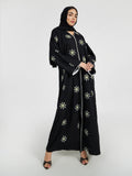 Snowflake Embroidered Festive Abaya with White Piping