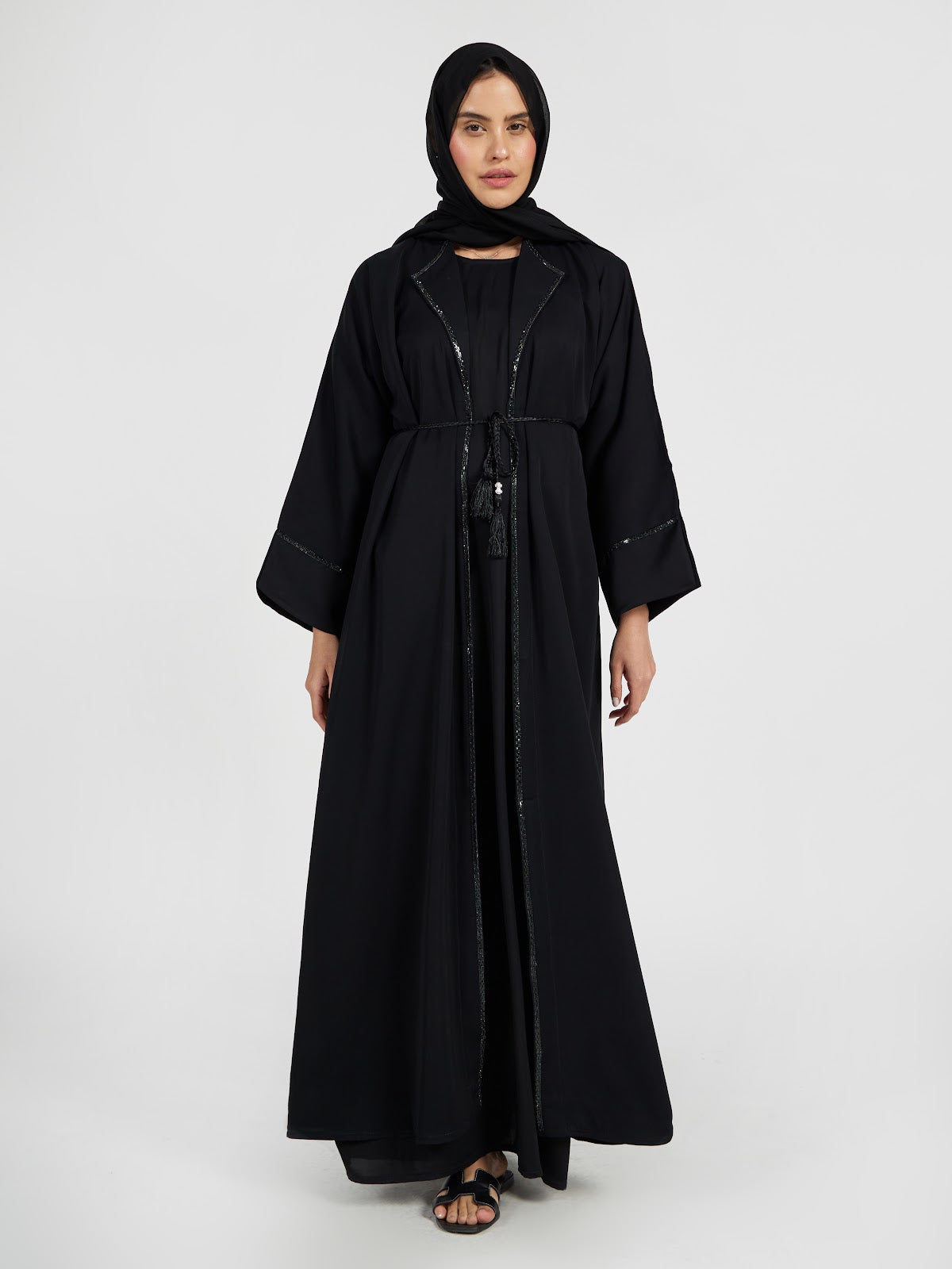 Classic Black Beaded Border Abaya