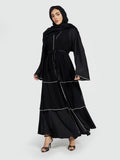 Black Multi-Tiered Abaya with Silver Accents