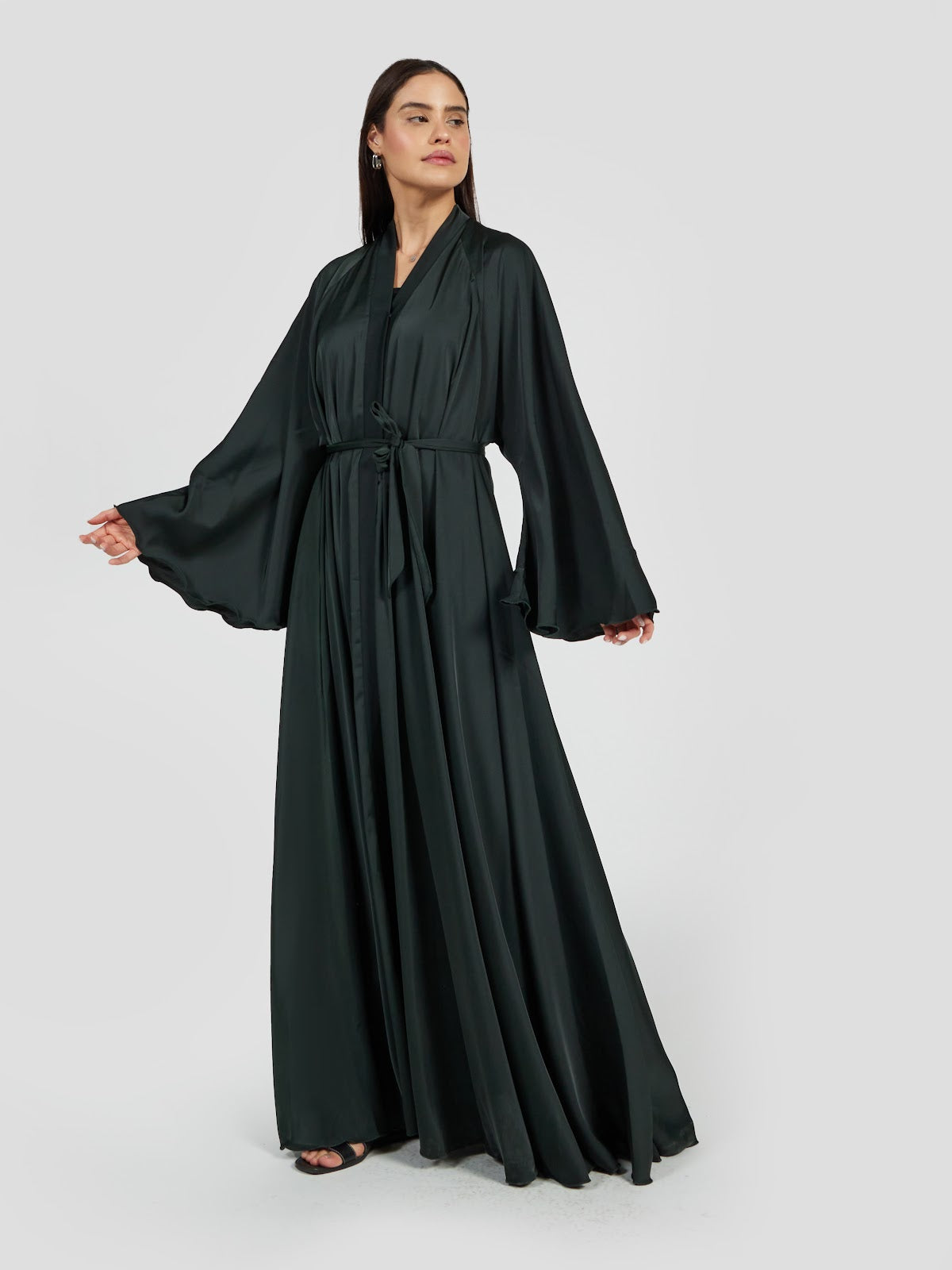 Luxury Forest Green Satin Silk Abaya - Minimalist Elegant Modest Gown