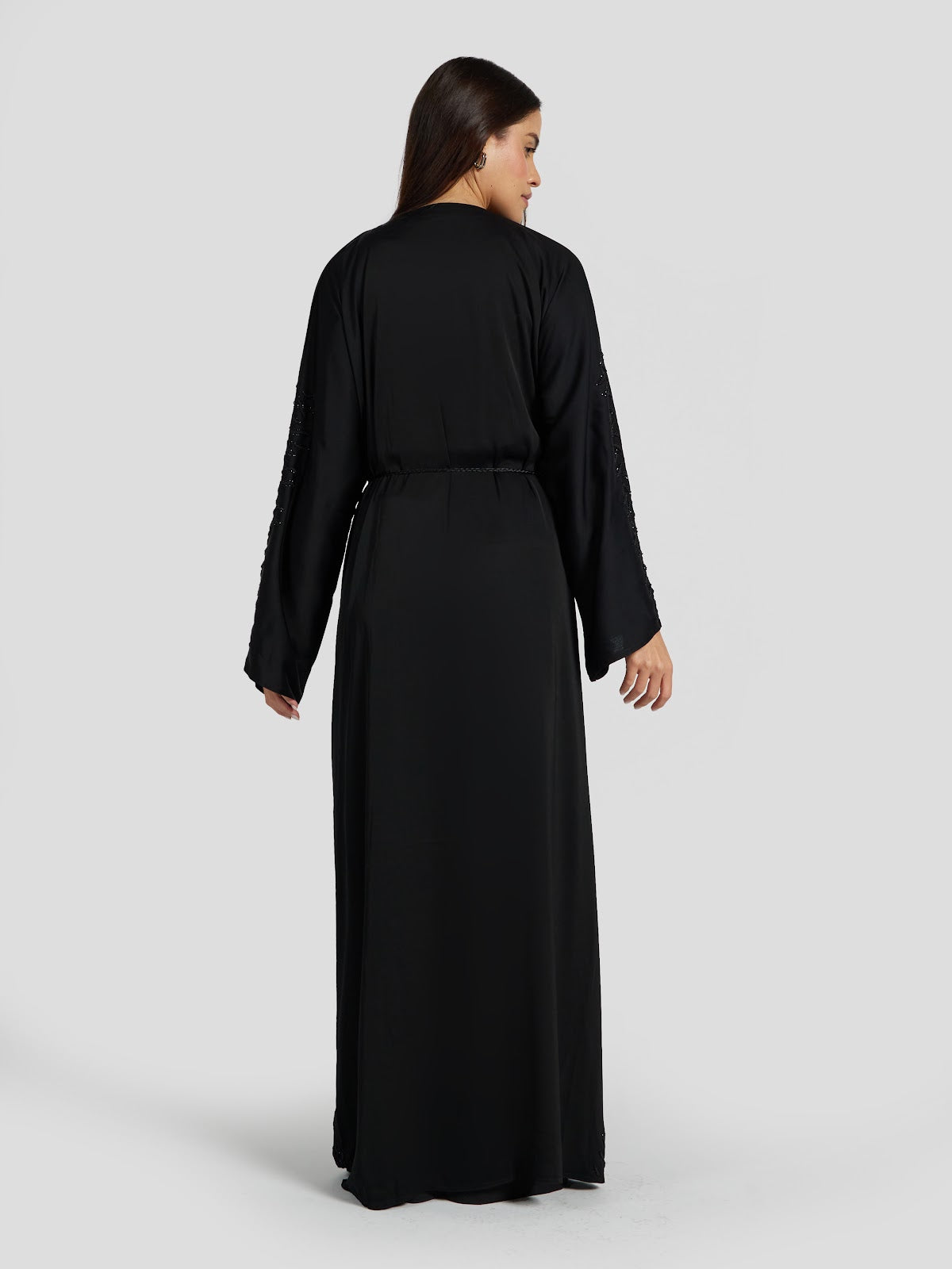 Elegant Black Tone-on-Tone Beaded Abaya - Luxury Modest Evening Gown
