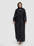 Shimmering Black Organza Layered Abaya with Tie Waist