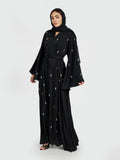 Bell Sleeve Embroidered Abaya with Matching Waist Belt