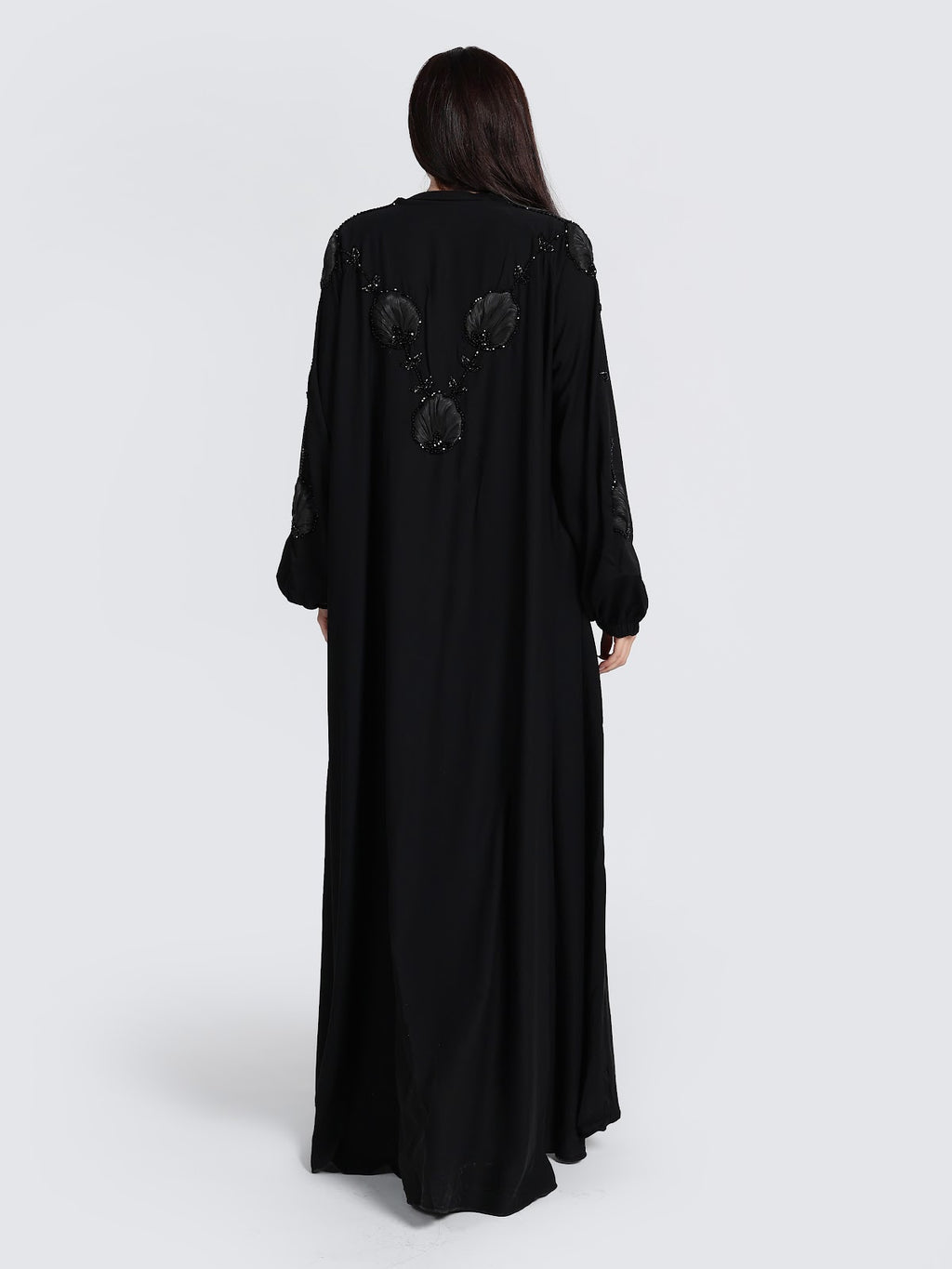 Black Balloon Sleeve Beaded Abaya - Modern Minimalist Modest Wear