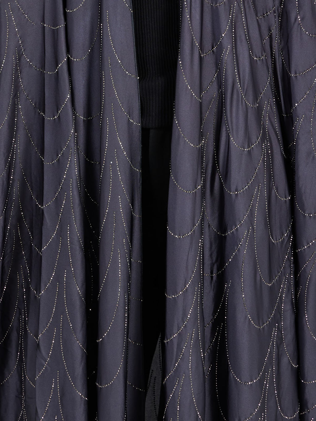Women's Charcoal Grey Draped Abaya with Silver Sequin Wave Pattern