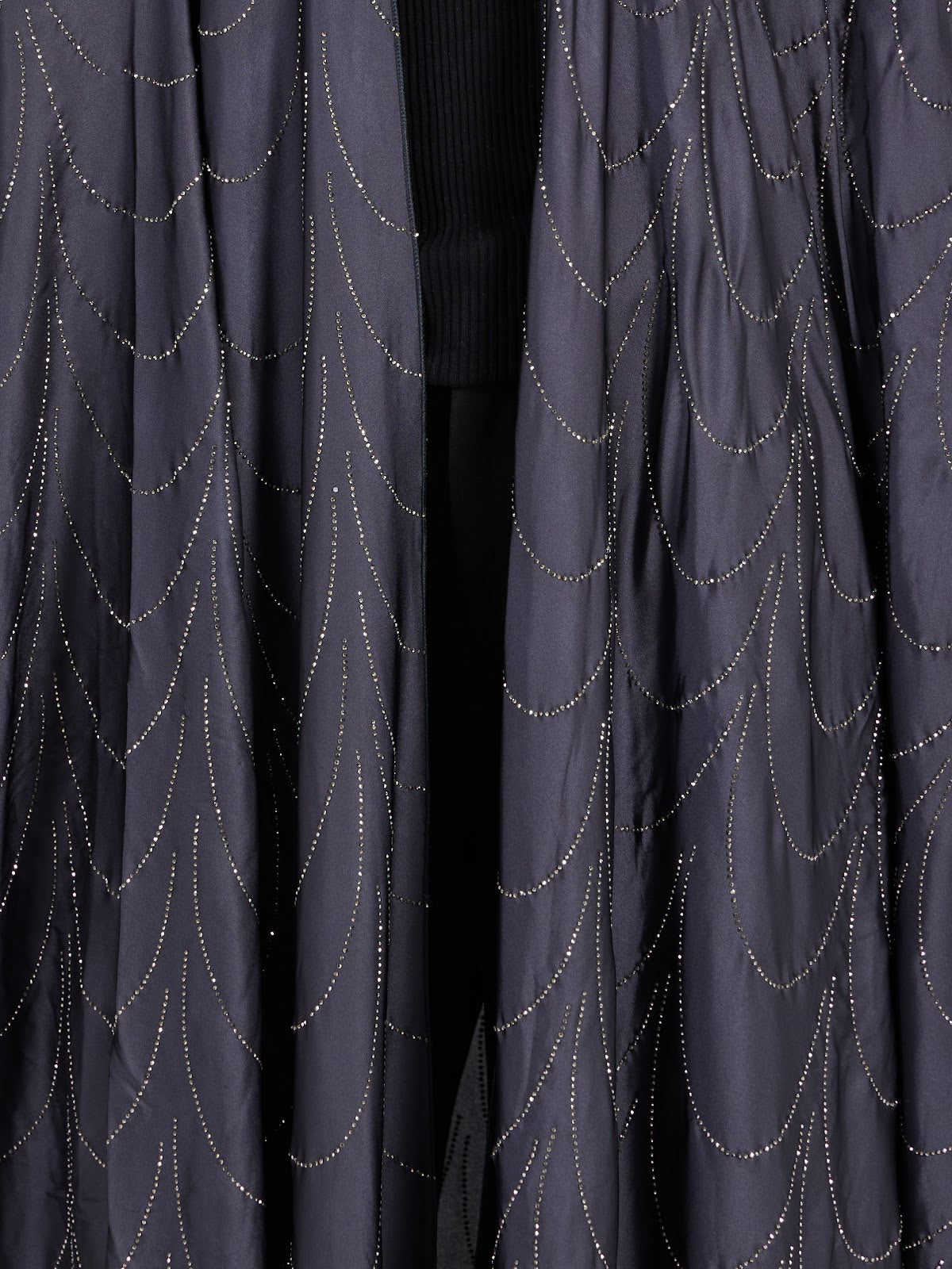 Women's Charcoal Grey Draped Abaya with Silver Sequin Wave Pattern