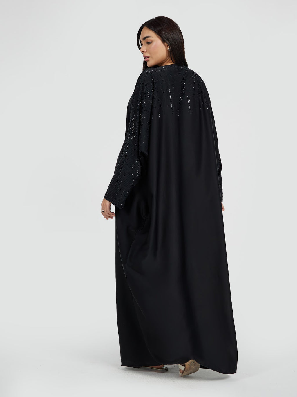 Women's Luxury Black Crystal Embellished Abaya - Elegant Modest Evening Kaftan
