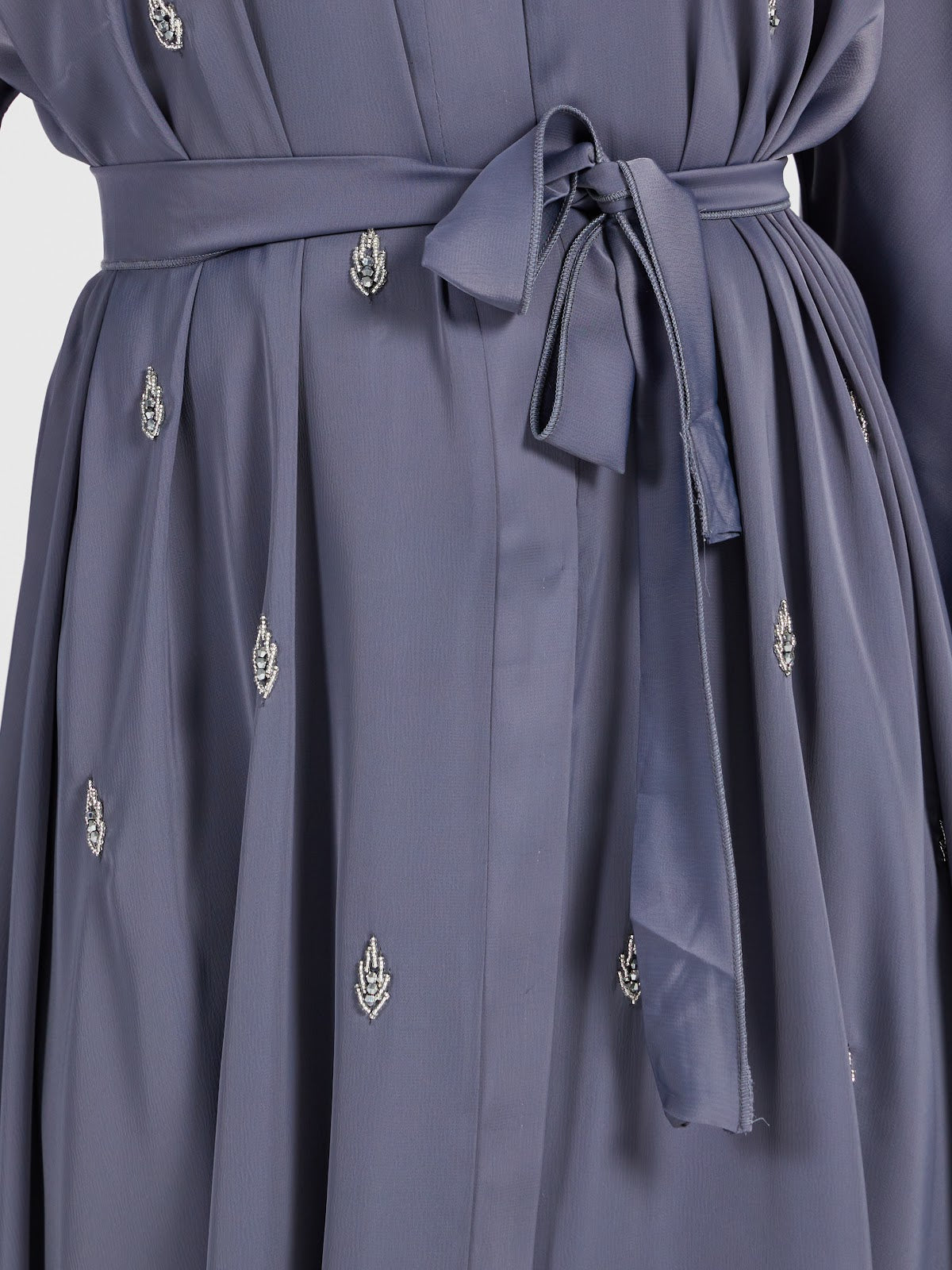 Slate Blue Embroidered Abaya with Flare Sleeves