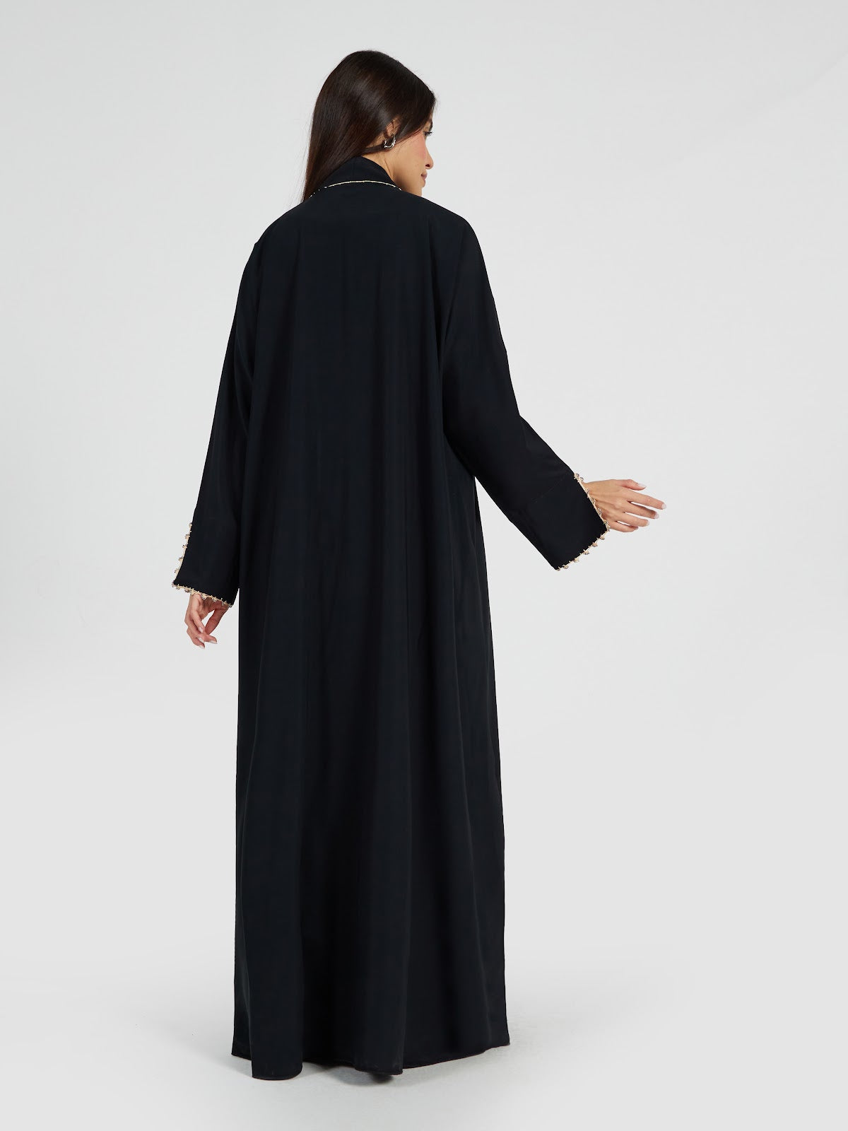 Gold Bead Trimmed Open Front Abaya