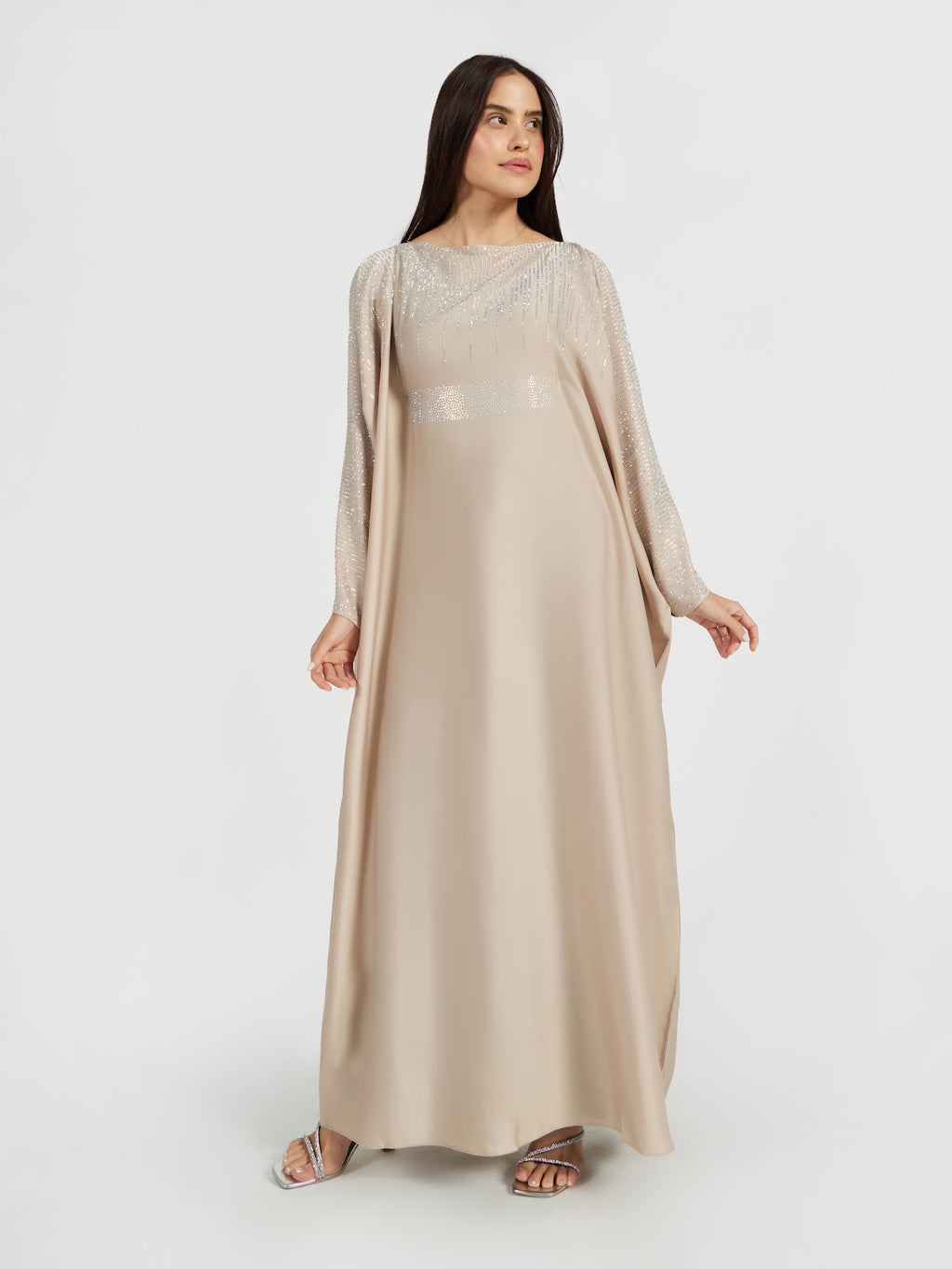 Champagne Luxury Kaftan with Silver Sequin Rain Embellishment