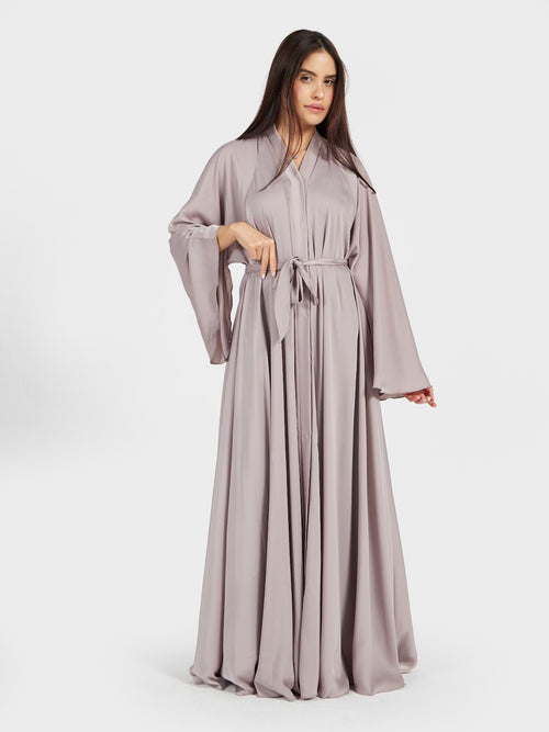 Champagne Dust Satin Silk Abaya - Luxury Neutral Modest Kaftan
