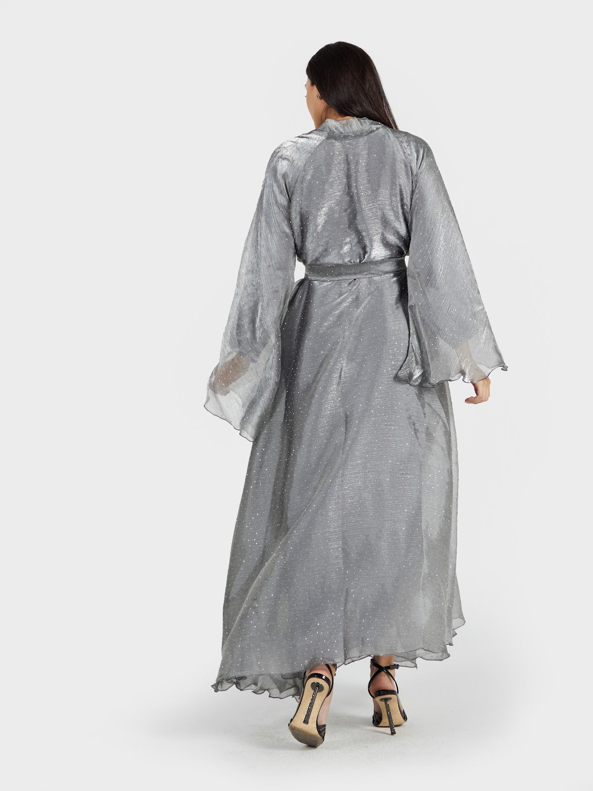 Shimmer Silver Organza Abaya with Sheer Hijab