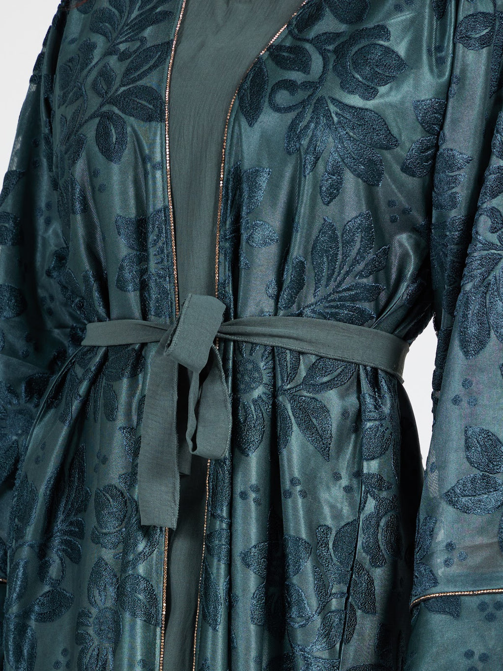 Forest Green Textured Floral Lace Abaya Set