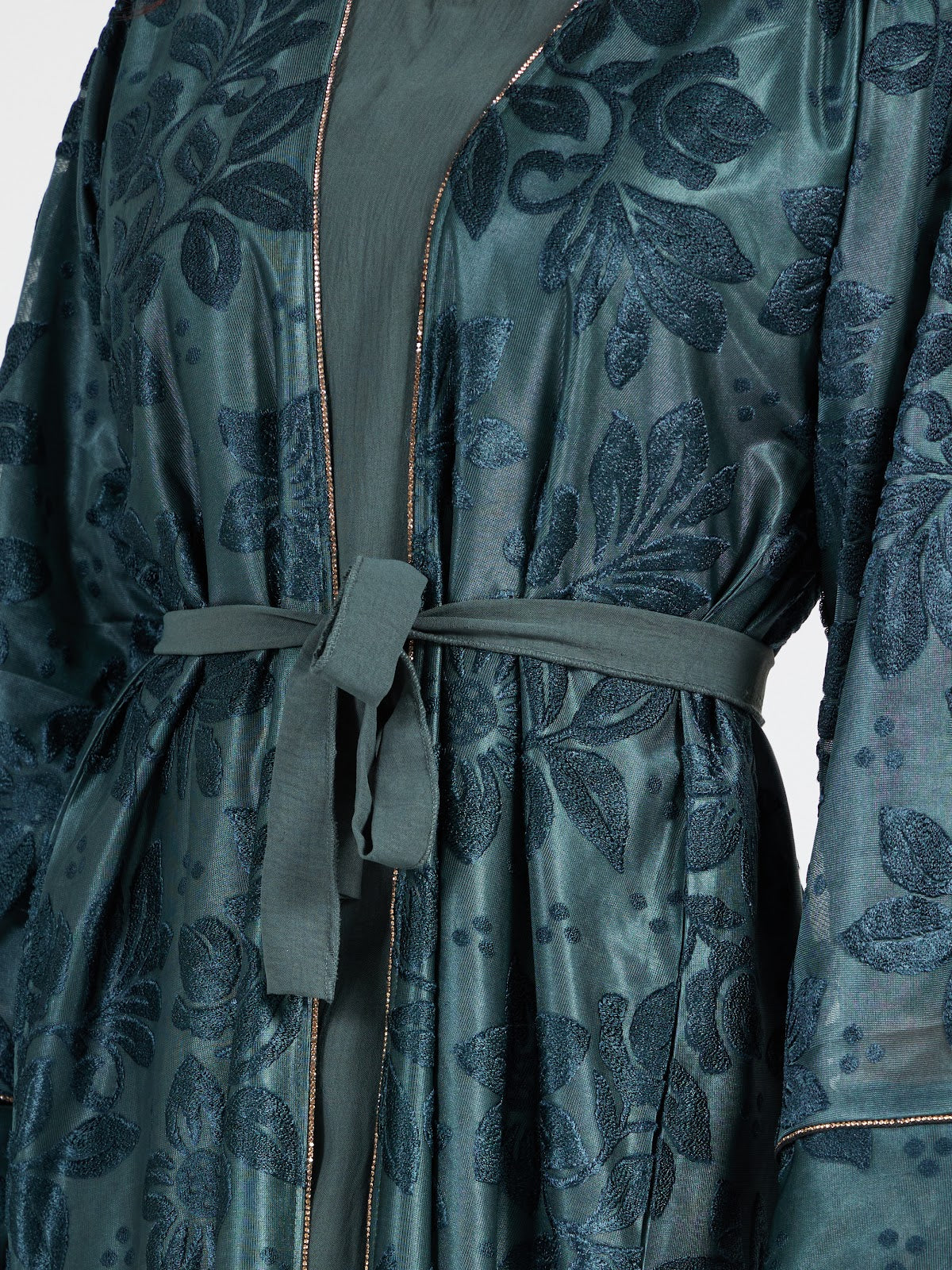 Forest Green Textured Floral Lace Abaya Set