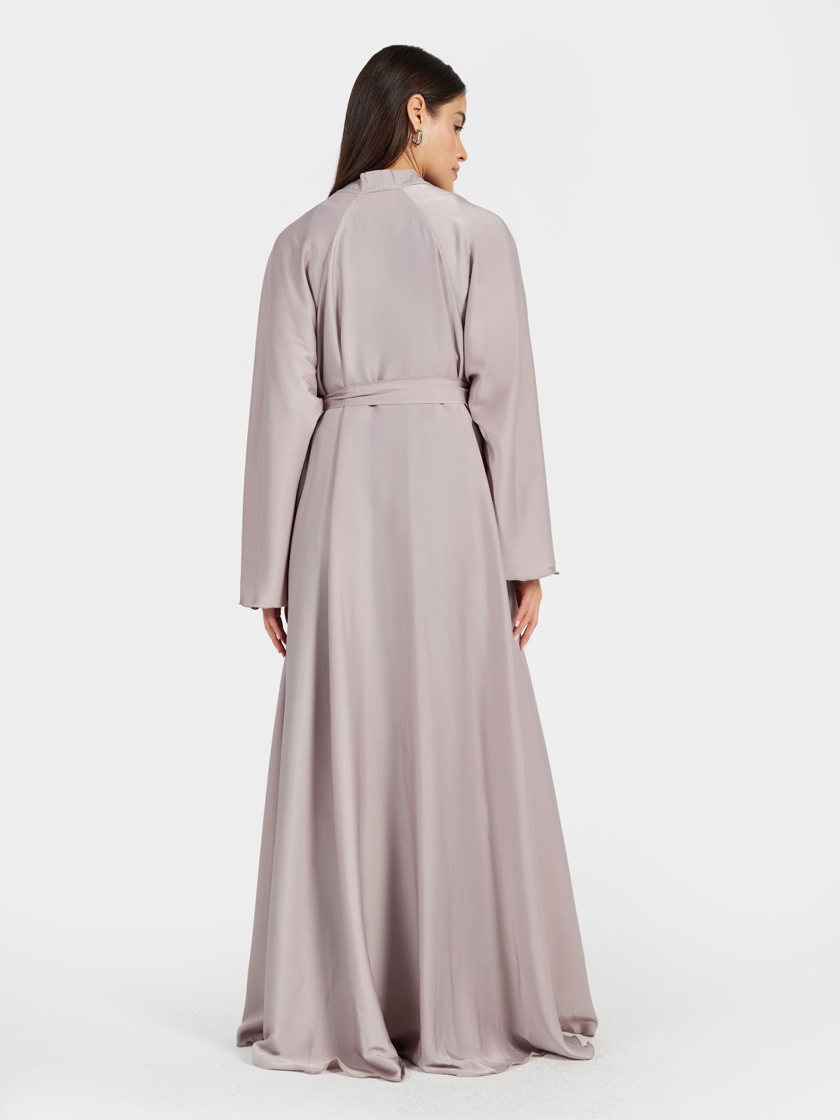 Champagne Dust Satin Silk Abaya - Luxury Neutral Modest Kaftan
