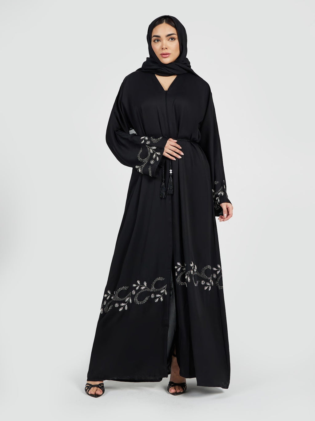 Black Luxury Abaya with Crystal Border Detail