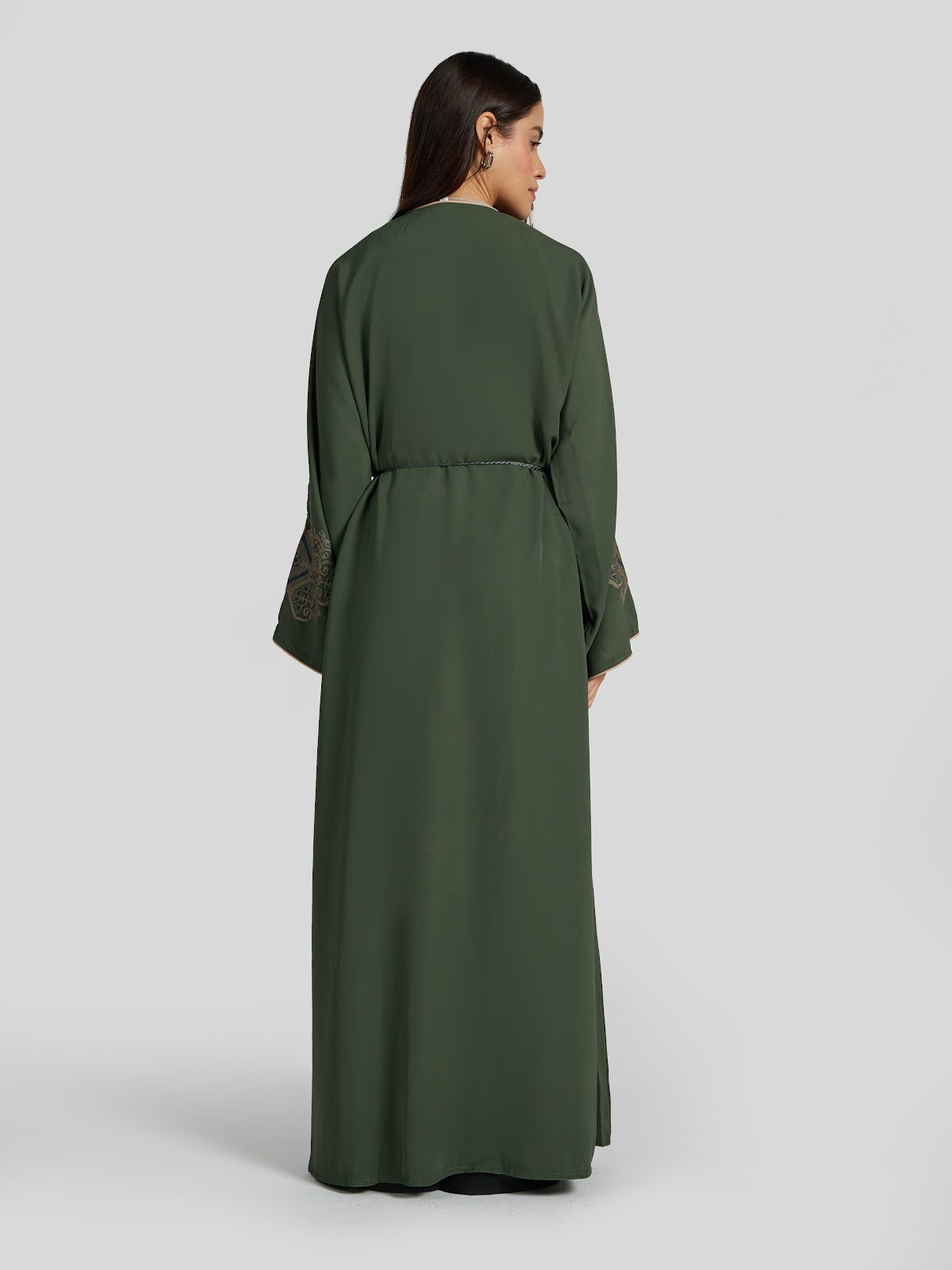 Forest Green Traditional Embroidered Abaya - Modest Tassel Kaftan