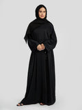 Elegant Black Tone-on-Tone Beaded Abaya - Luxury Modest Evening Gown