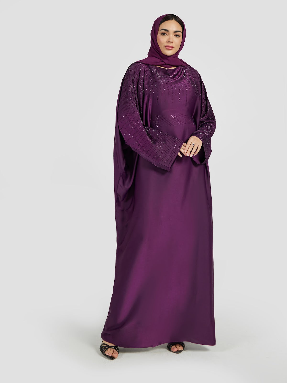Royal Purple Embellished Kaftan Abaya - Luxury Festive Modest Gown